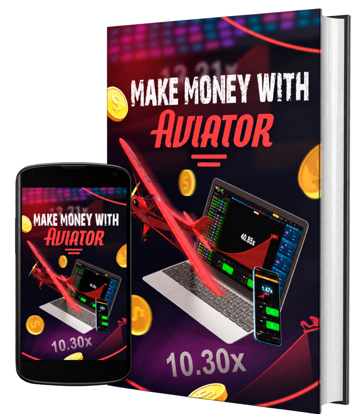 Make Money With Aviator manual shown as a book and phone